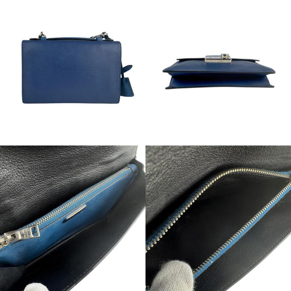 Prada Sound Bag Leather Saffiano Navy Blue Convertible View 3
